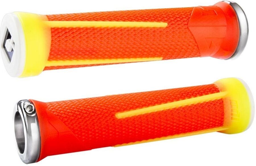 ODI MTB grips AG1 Signature Lock-On 2.1 neonorange-neonyellow, 135mm silver clamps